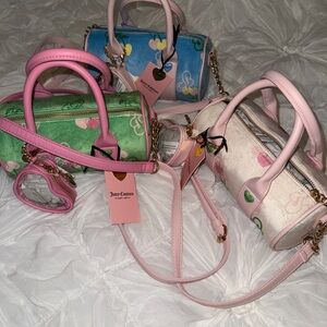 Juicy Couture Pastel Heart Mini Satchel Trio - Pink, Blue, Green